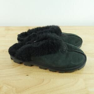 UGG Coquette‎ Slippers Black Shearling Suede Slip On Mule Womens 8 Rubber Sole